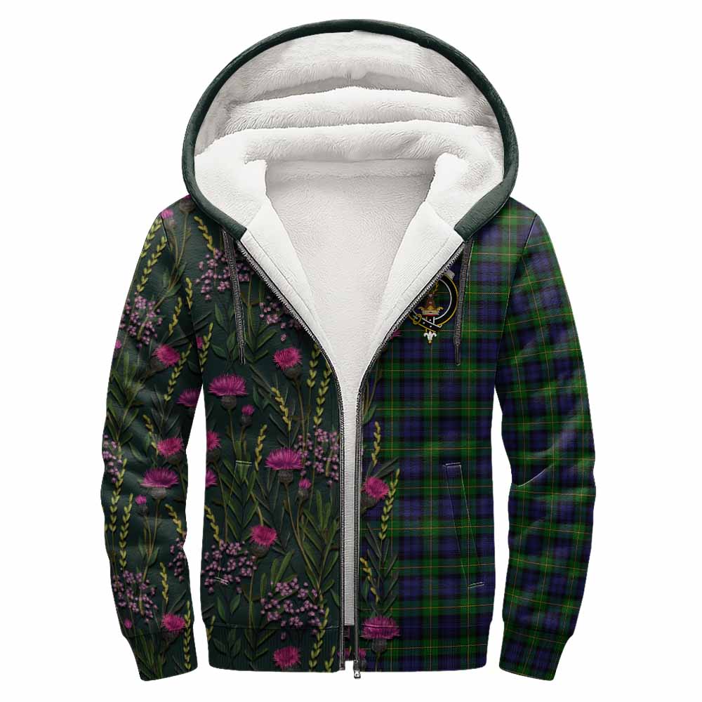 Gordon Family Crest Tartan Sherpa Hoodie Scottish Thistle Flower Pattern Half Style - Tartan Vibes Clothing