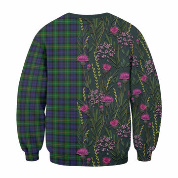 Gordon Family Crest Tartan Sweatshirt Scottish Thistle Flower Pattern Half Style