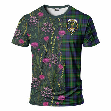 Gordon Family Crest Tartan T-Shirt Scottish Thistle Flower Pattern Half Style - Tartan Vibes Clothing
