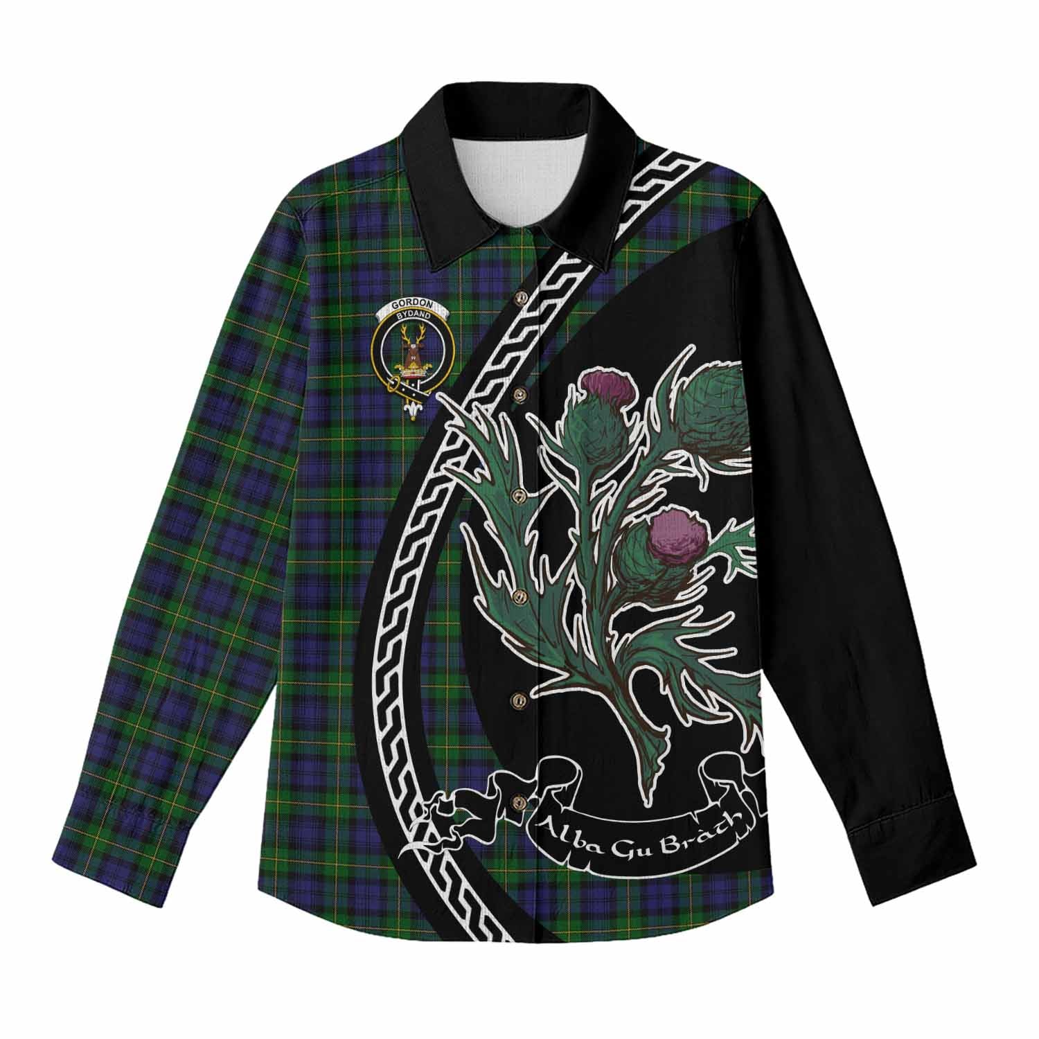 Gordon Family Crest Tartan Women Casual Shirt Alba Thistle Inspired - Tartan Vibes Clothing
