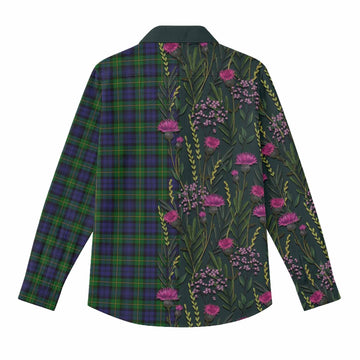 Gordon Family Crest Tartan Women Casual Shirt Scottish Thistle Flower Pattern Half Style