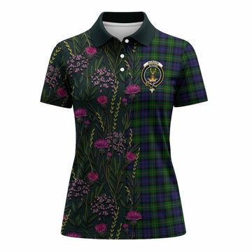 Gordon Family Crest Tartan Women Polo Shirt Scottish Thistle Flower Pattern Half Style