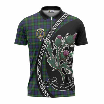 Gordon Family Crest Tartan Zipper Polo Shirt Alba Thistle Inspired - Tartan Vibes Clothing
