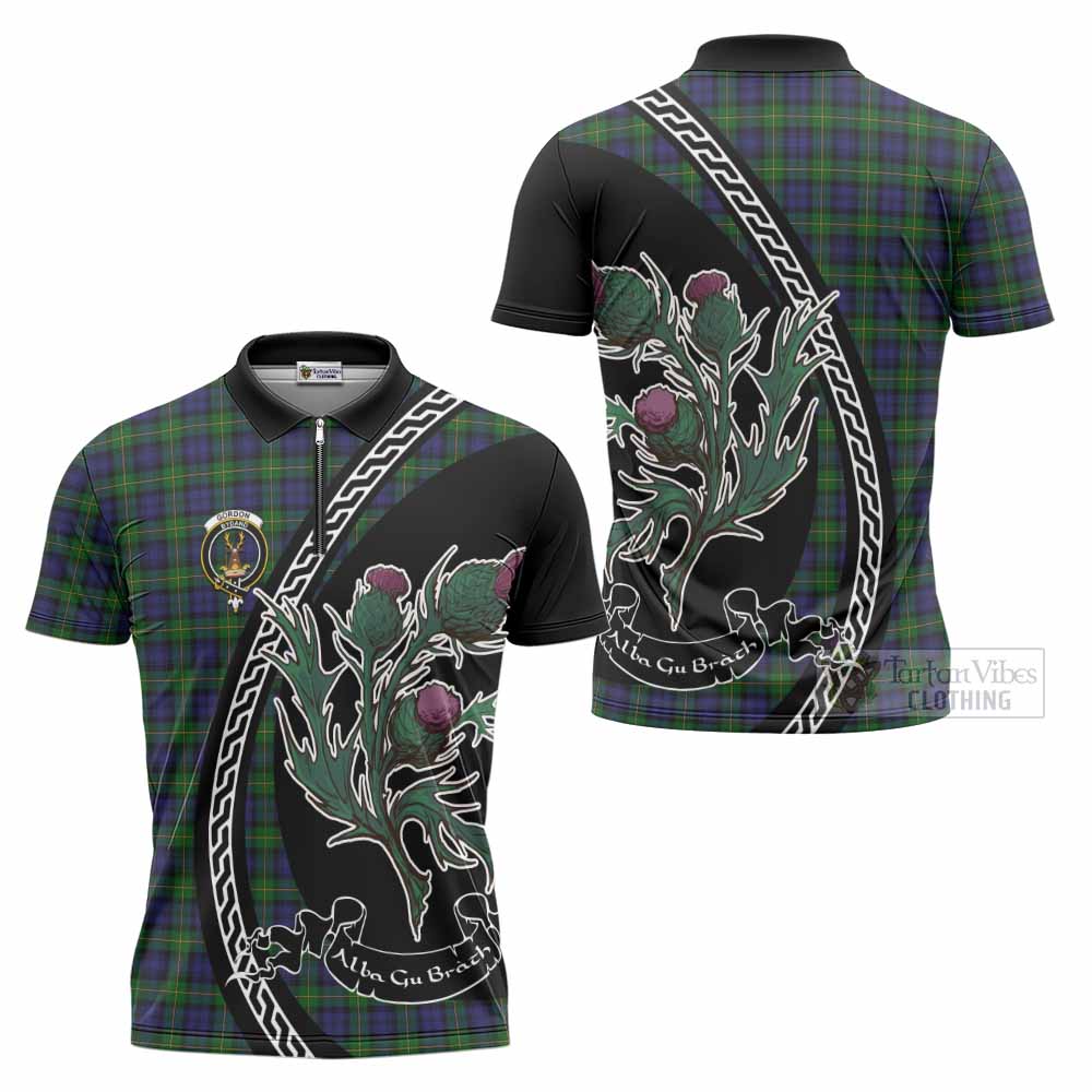 Gordon Family Crest Tartan Zipper Polo Shirt Alba Thistle Inspired - Tartan Vibes Clothing