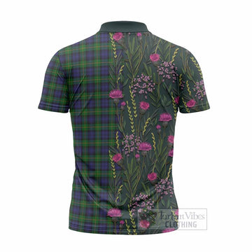 Gordon Family Crest Tartan Zipper Polo Shirt Scottish Thistle Flower Pattern Half Style - Tartan Vibes Clothing