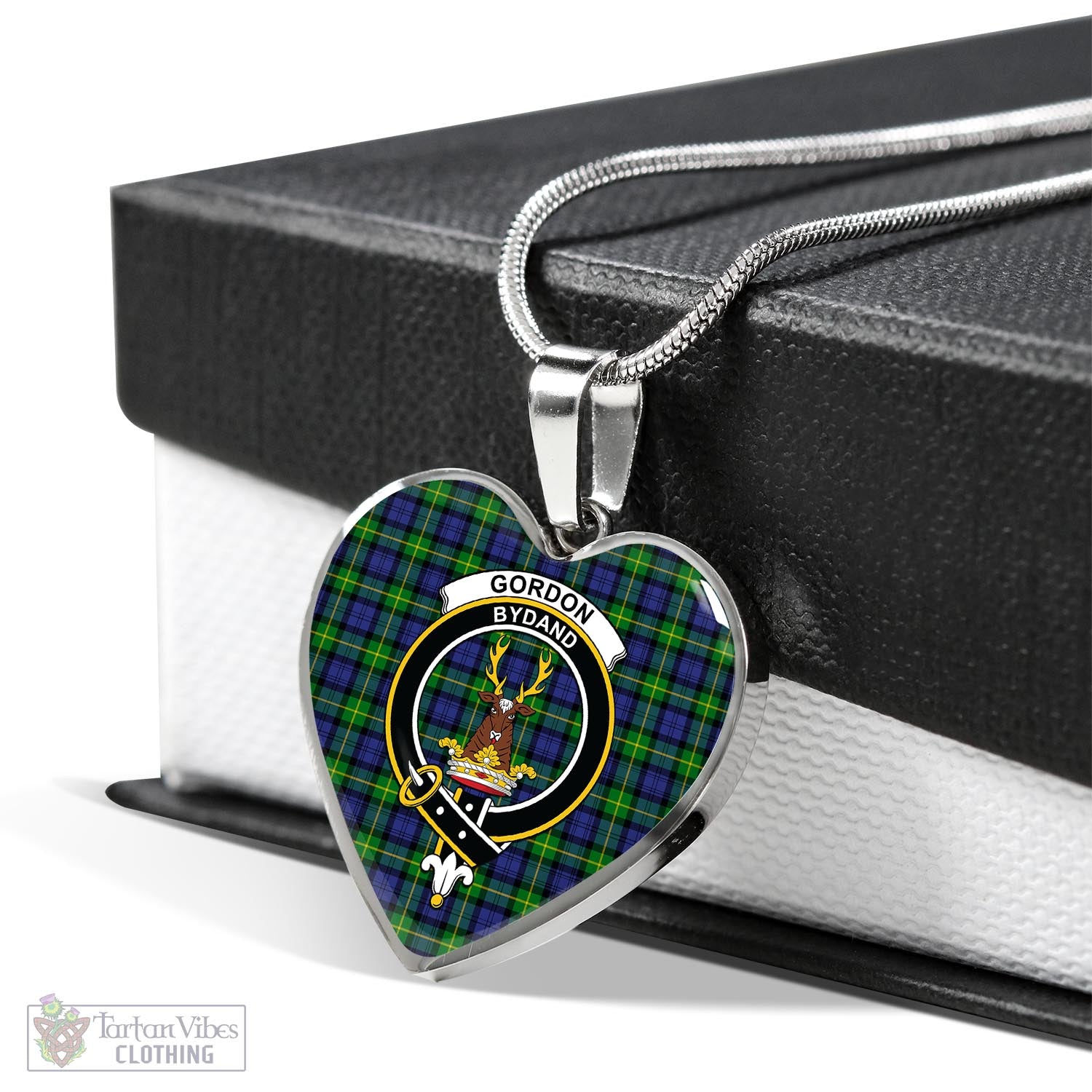 Tartan Vibes Clothing Gordon Modern Tartan Heart Necklace with Family Crest