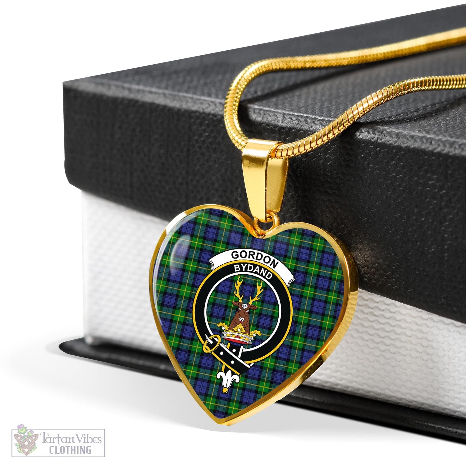 Tartan Vibes Clothing Gordon Modern Tartan Heart Necklace with Family Crest