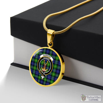 Gordon Modern Tartan Circle Necklace with Family Crest