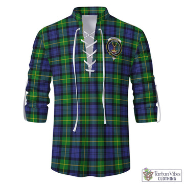 Gordon Modern Tartan Men's Scottish Traditional Jacobite Ghillie Kilt Shirt with Family Crest