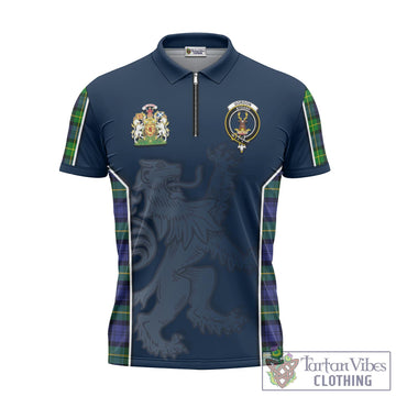Gordon Modern Tartan Zipper Polo Shirt with Family Crest and Lion Rampant Vibes Sport Style