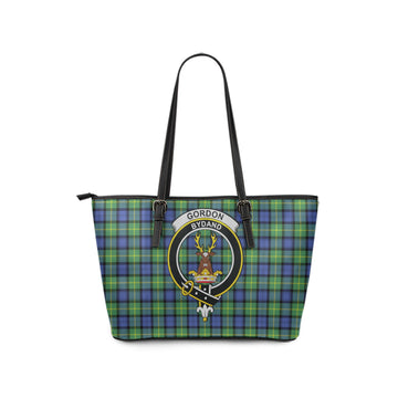 Gordon Old Ancient Tartan Leather Tote Bag with Family Crest