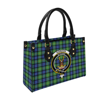 Gordon Old Ancient Tartan Leather Bag with Family Crest
