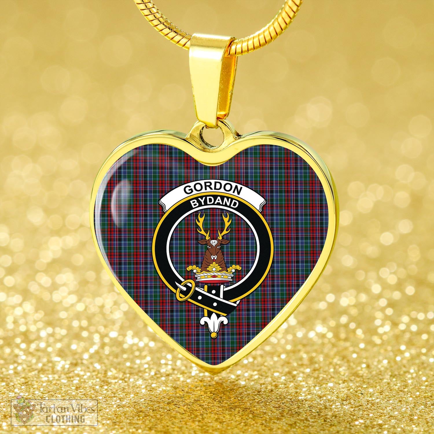 Tartan Vibes Clothing Gordon Red Tartan Heart Necklace with Family Crest