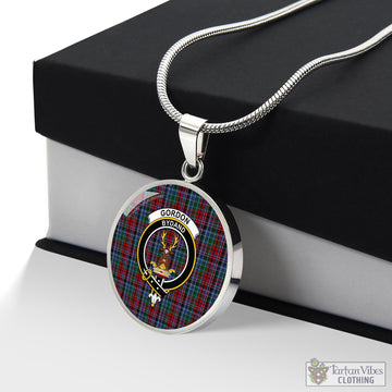 Gordon Red Tartan Circle Necklace with Family Crest