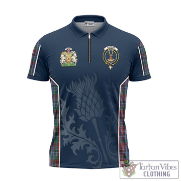 Gordon Red Tartan Zipper Polo Shirt with Family Crest and Scottish Thistle Vibes Sport Style