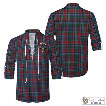 Gordon Red Tartan Men's Scottish Traditional Jacobite Ghillie Kilt Shirt with Family Crest