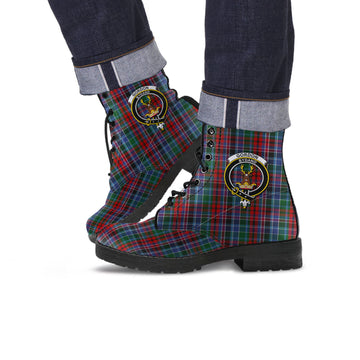 Gordon Red Tartan Leather Boots with Family Crest