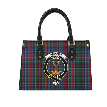 Gordon Red Tartan Leather Bag with Family Crest