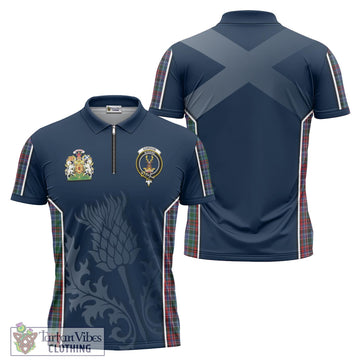 Gordon Red Tartan Zipper Polo Shirt with Family Crest and Scottish Thistle Vibes Sport Style