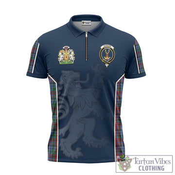 Gordon Red Tartan Zipper Polo Shirt with Family Crest and Lion Rampant Vibes Sport Style