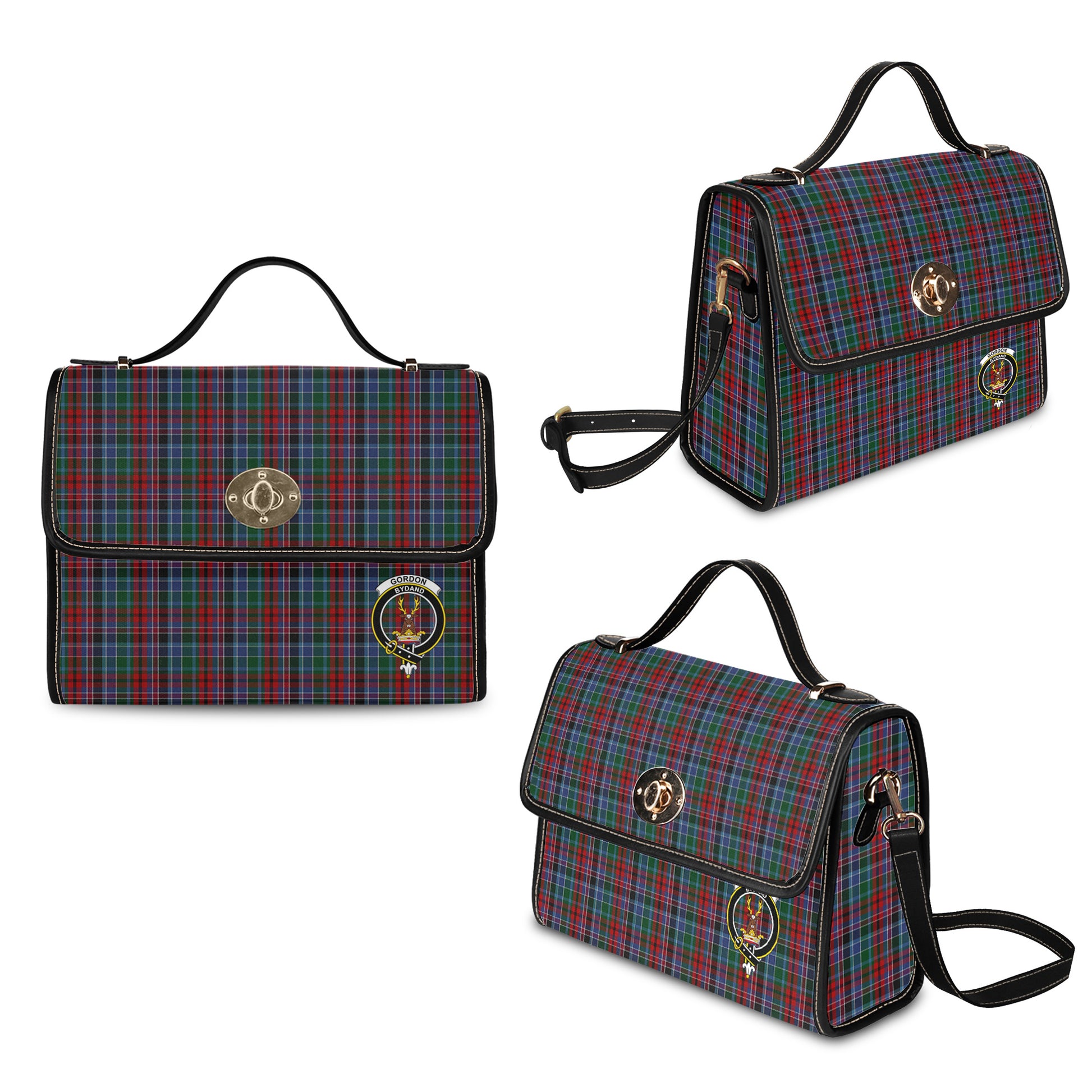 gordon-red-tartan-leather-strap-waterproof-canvas-bag-with-family-crest
