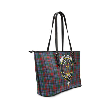 Gordon Red Tartan Leather Tote Bag with Family Crest
