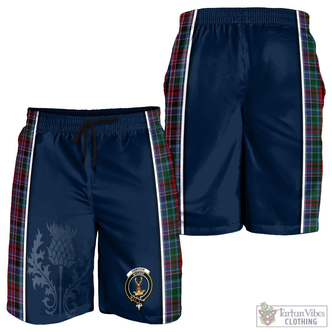 Tartan Vibes Clothing Gordon Red Tartan Men's Shorts with Family Crest and Scottish Thistle Vibes Sport Style
