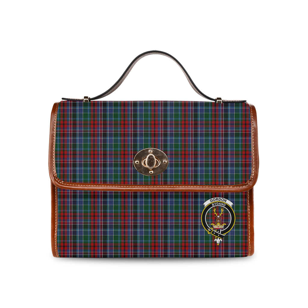 gordon-red-tartan-leather-strap-waterproof-canvas-bag-with-family-crest