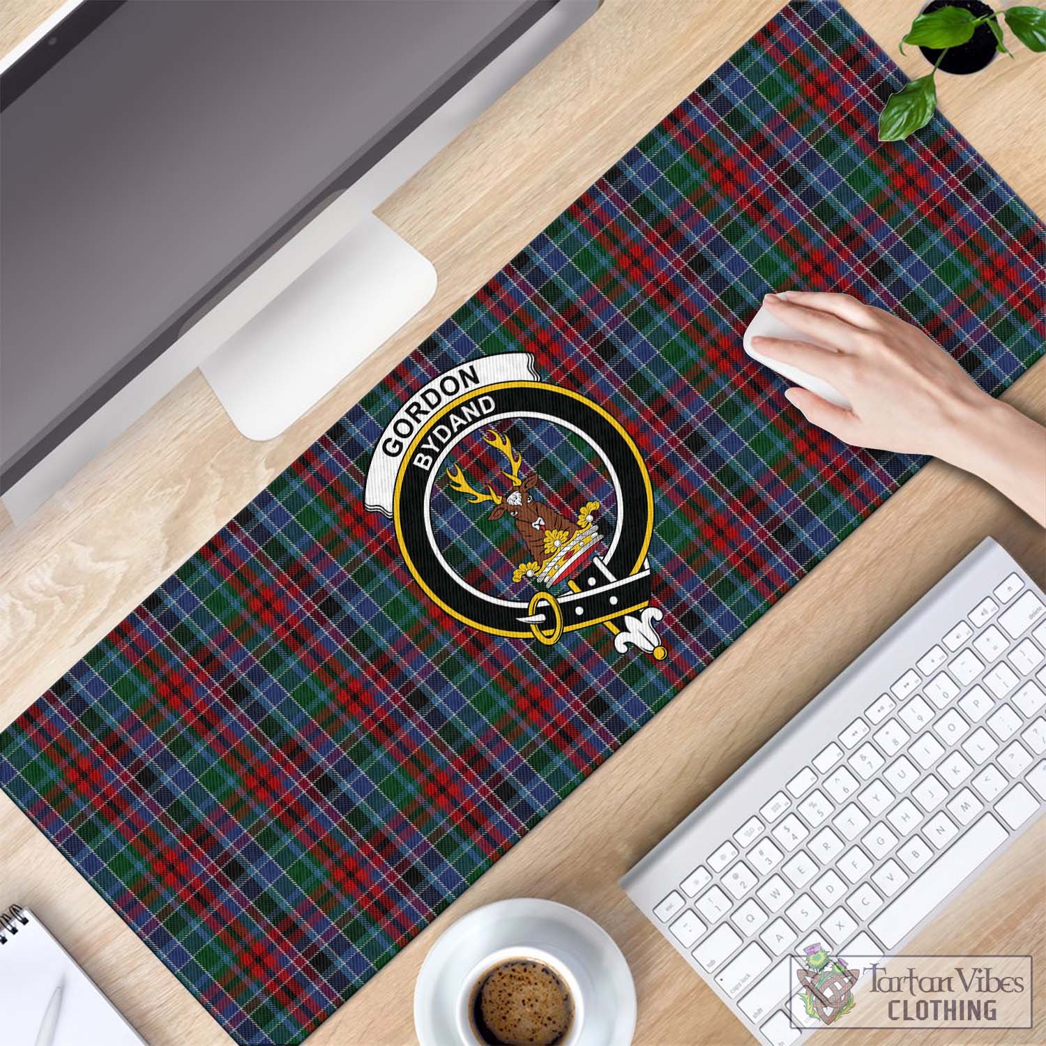 Tartan Vibes Clothing Gordon Red Tartan Mouse Pad with Family Crest