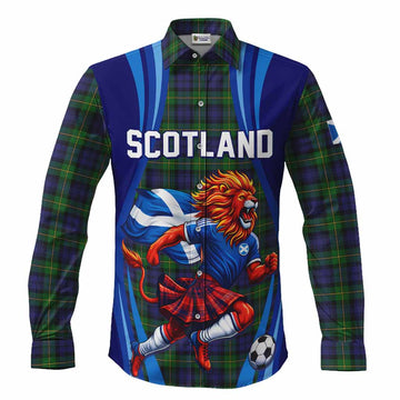 Gordon Scotland Football Tartan Long Sleeve Button Shirts Lion Mascot Go Scottish