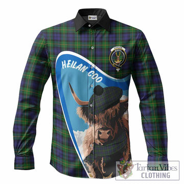 Gordon Scottish Heilan Coo Tartan Crest Long Sleeve Button Shirts