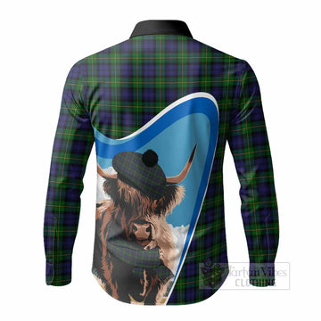 Gordon Scottish Heilan Coo Tartan Crest Long Sleeve Button Shirts