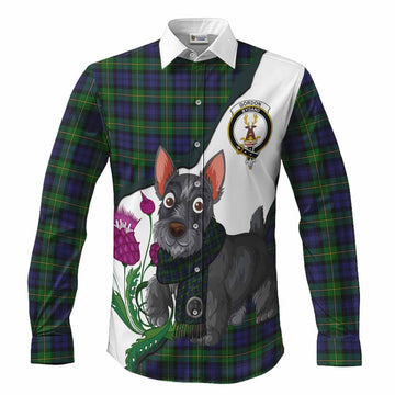 Gordon Scottish Terrier Tartan Crest Long Sleeve Button Shirts Thistle Heritage Art