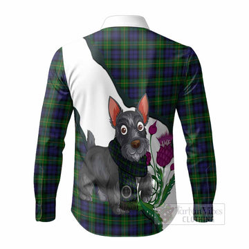 Gordon Scottish Terrier Tartan Crest Long Sleeve Button Shirts Thistle Heritage Art