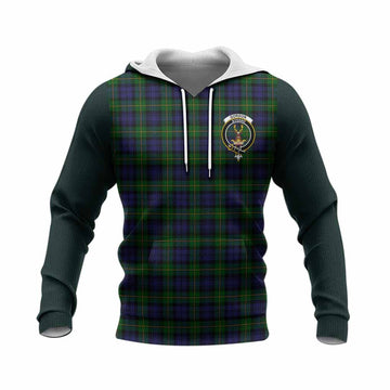 Gordon Tartan Accent Knitted Hoodie with Family Crest
