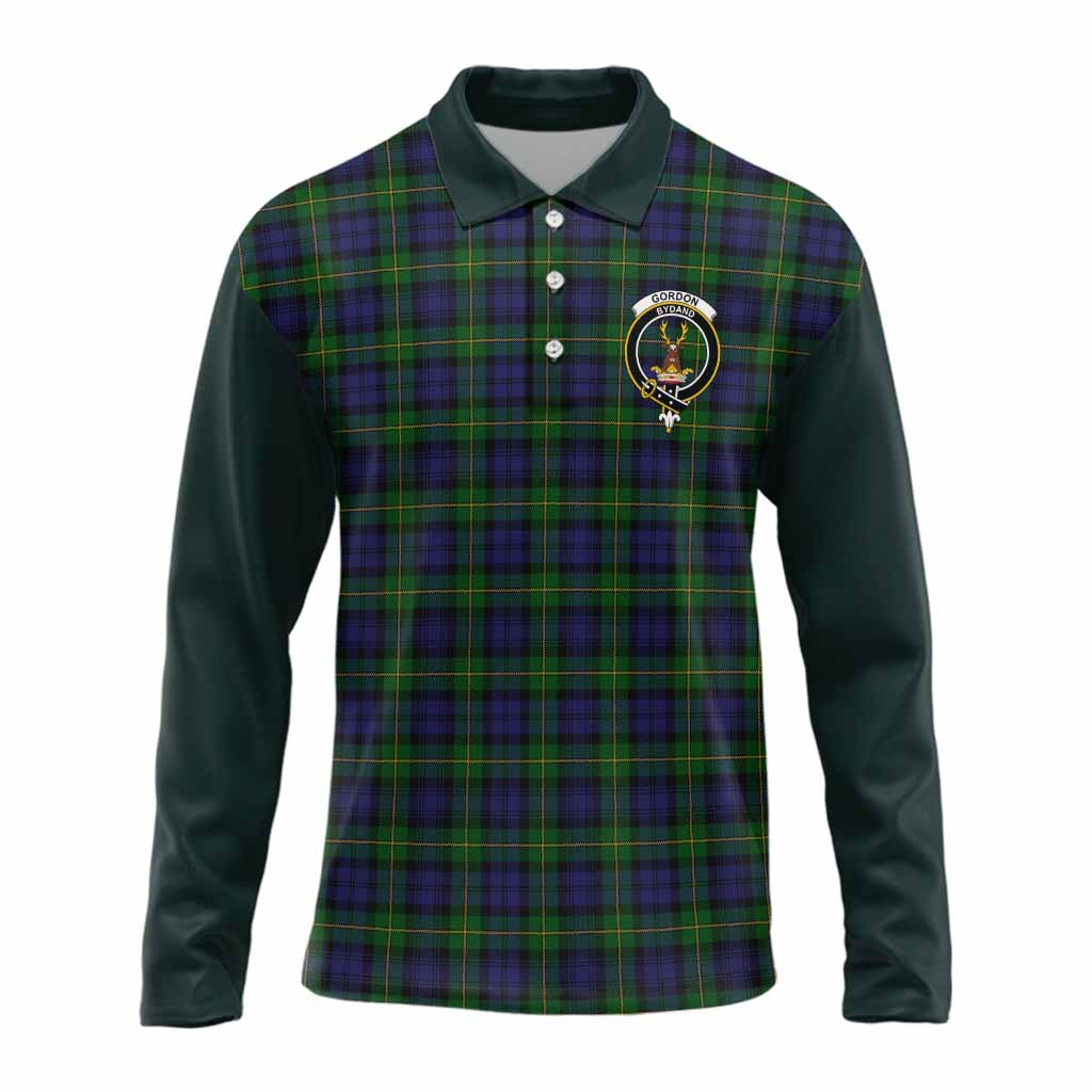 Gordon Tartan Accent Long Sleeve Polo Shirt with Family Crest
