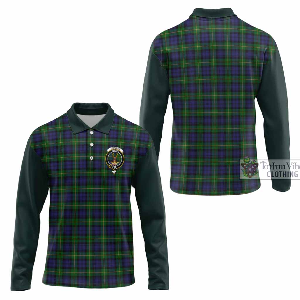 Gordon Tartan Accent Long Sleeve Polo Shirt with Family Crest