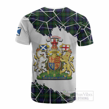 Gordon Tartan Cotton T-shirt with Family Crest and Lion Rampant Grunge Style