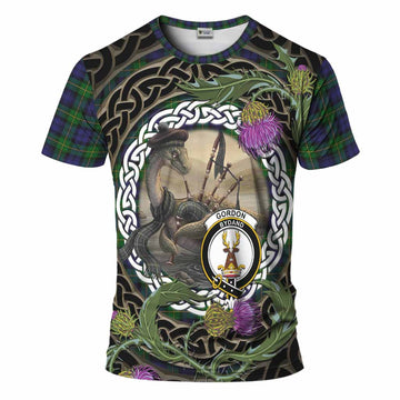 Gordon Tartan Crest Bagpipe Nessie T-Shirt Scottish Loch Ness Monster Celtic Thistle