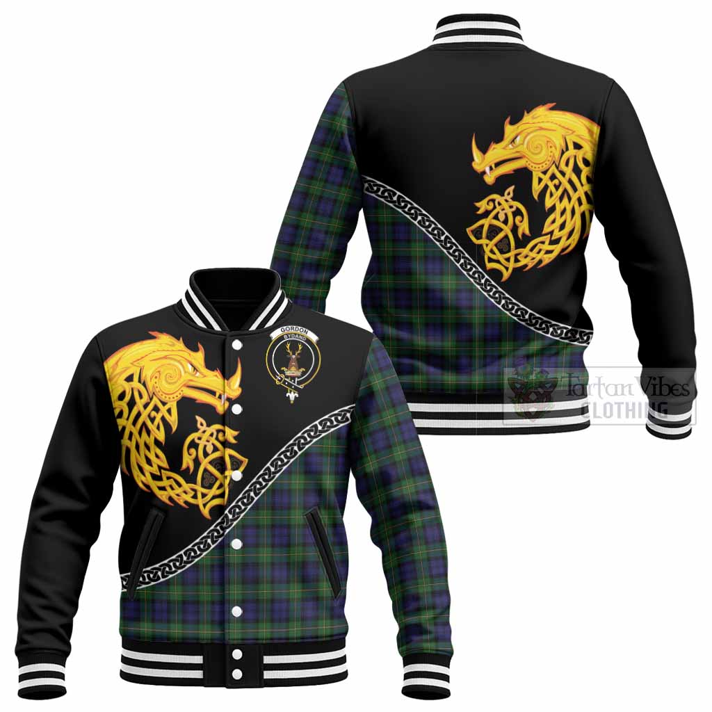 Gordon Tartan Crest Baseball Jacket Legendary Dragon Knot Half Style