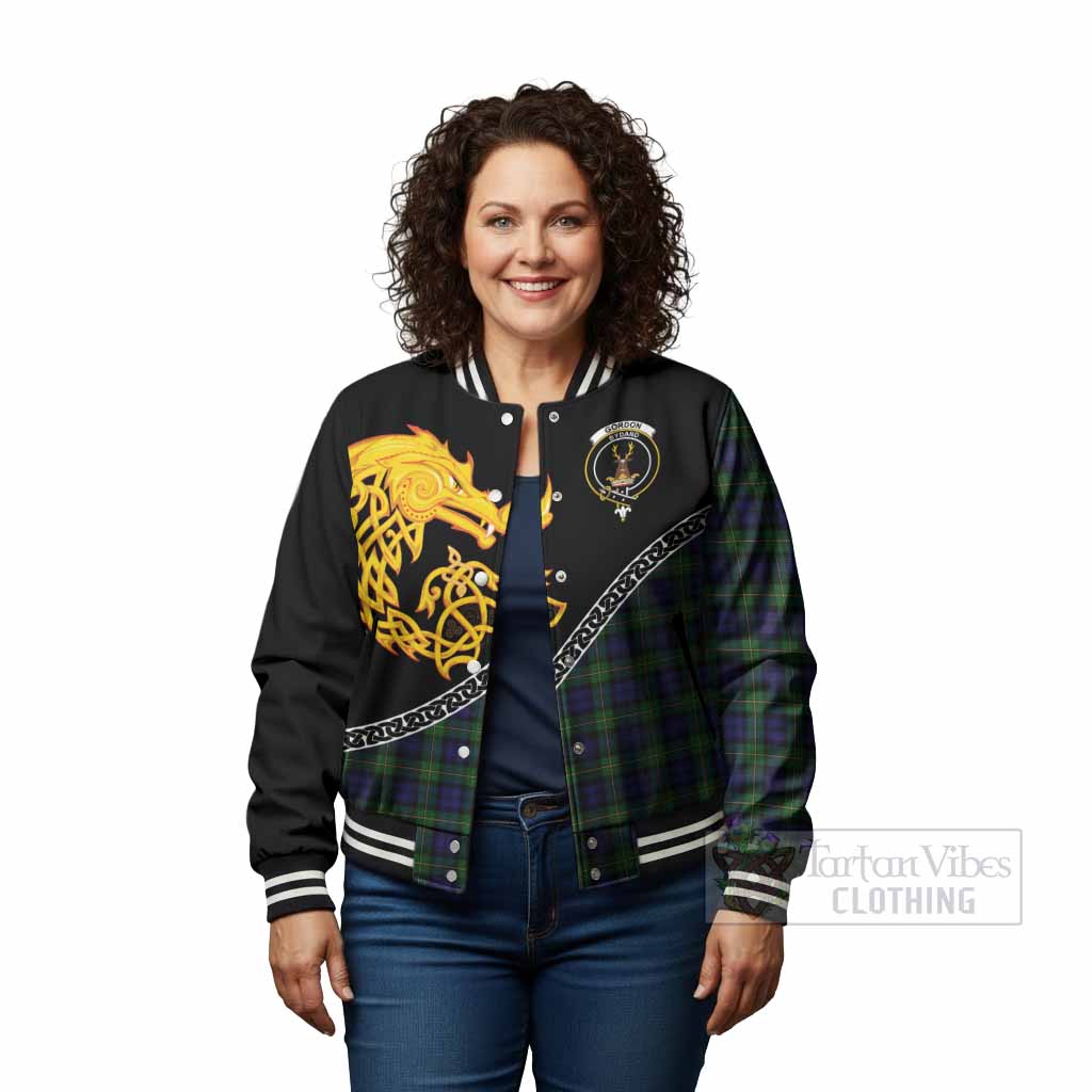 Gordon Tartan Crest Baseball Jacket Legendary Dragon Knot Half Style