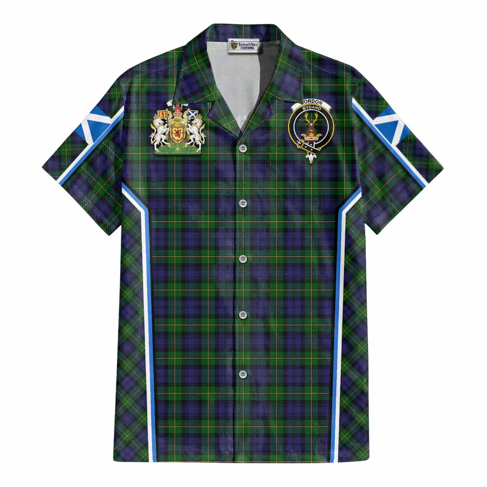 Gordon Tartan Crest Cotton Hawaiian Shirt Scotland Coat of Arm Flag Style - Tartan Vibes Clothing