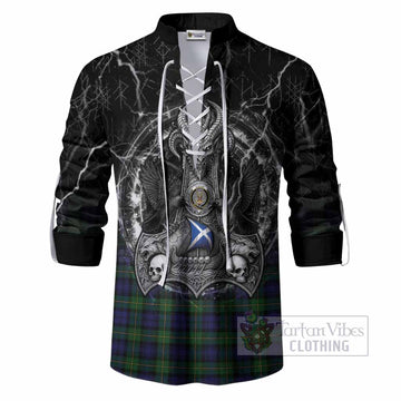 Gordon Tartan Crest Ghillie Shirt Celtic Odin's Raven Legacy