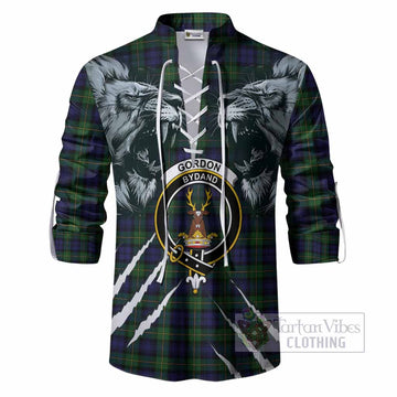 Gordon Tartan Crest Ghillie Shirt Ferocious Lion Style
