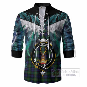 Gordon Tartan Crest Ghillie Shirt New Zealand Maori Korowai Cloak