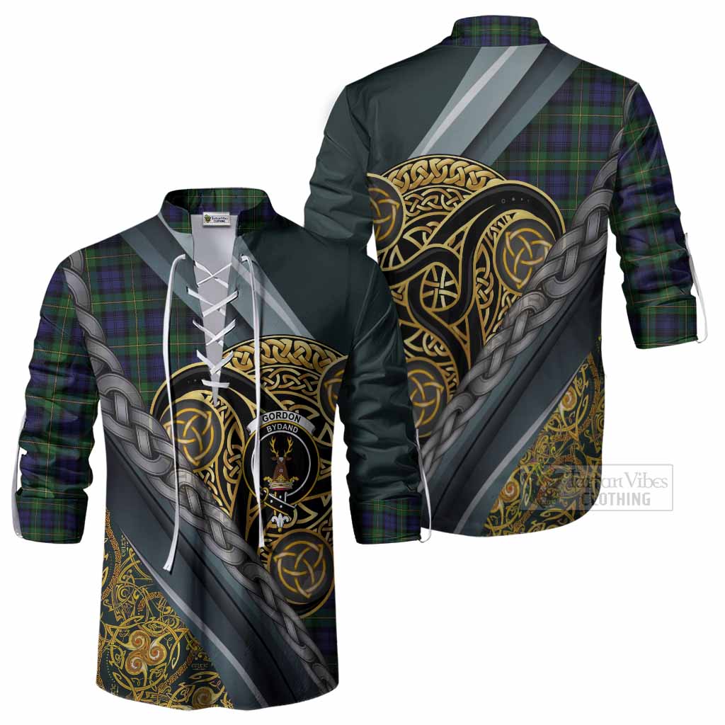 Gordon Tartan Crest Ghillie Shirt Scottish Triskele Celtic