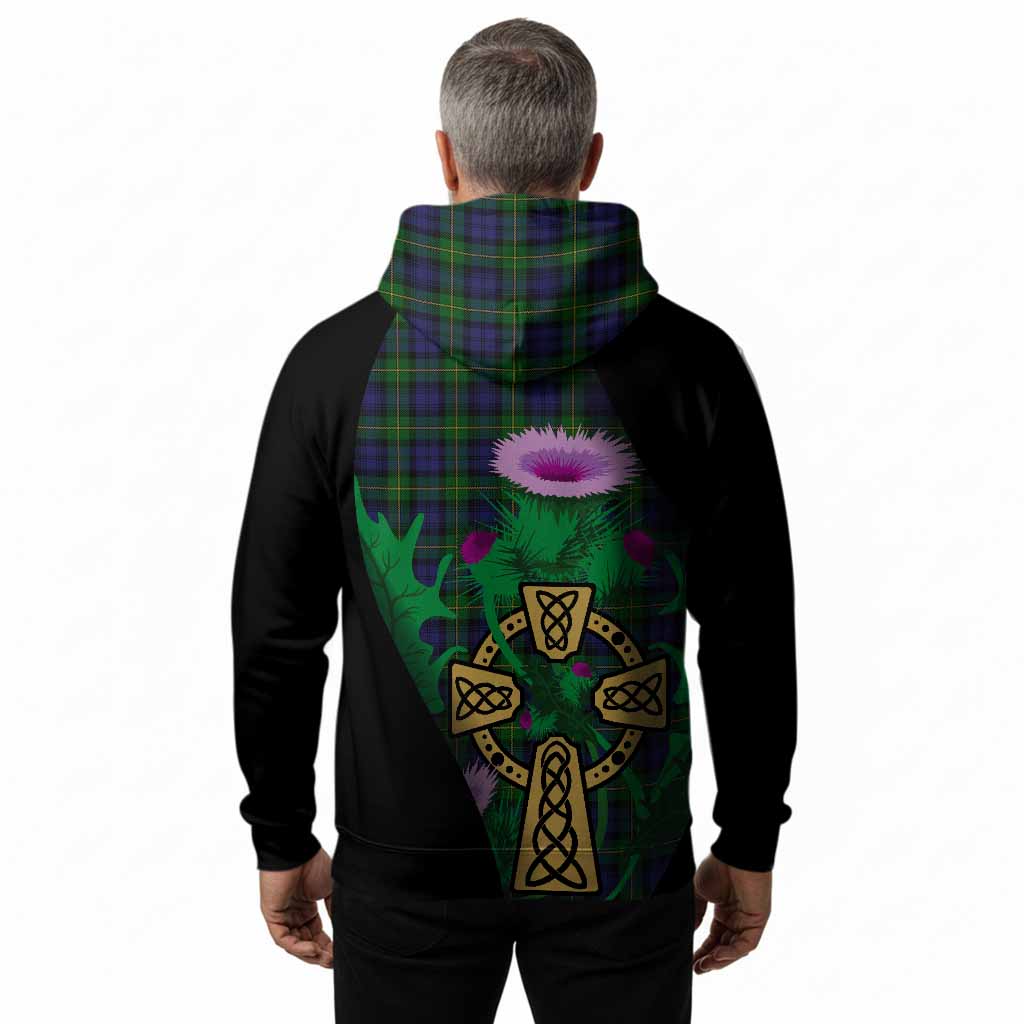 Gordon Tartan Crest Hoodie Celtic Cross Thistle Flowers