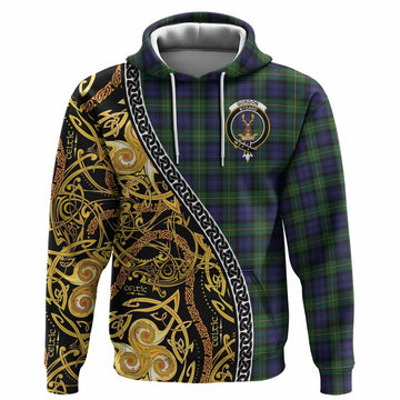 Gordon Tartan Crest Hoodie Celtic Knot and Triple Trickle Spiral Symbols