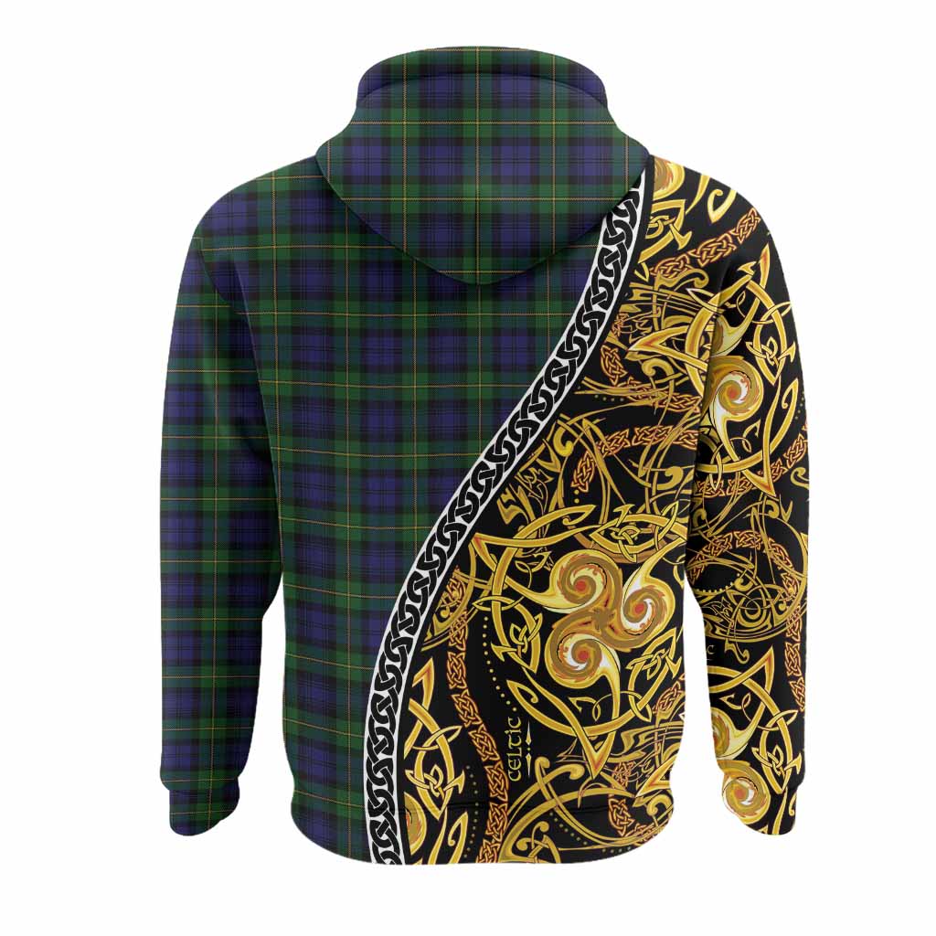 Gordon Tartan Crest Hoodie Celtic Knot and Triple Trickle Spiral Symbols