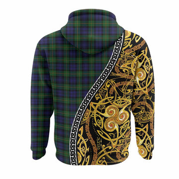 Gordon Tartan Crest Hoodie Celtic Knot and Triple Trickle Spiral Symbols